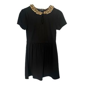 Forever 21 Short Black Mini Dress, Leopard Print Peter Pan Keyhole Collar Size S